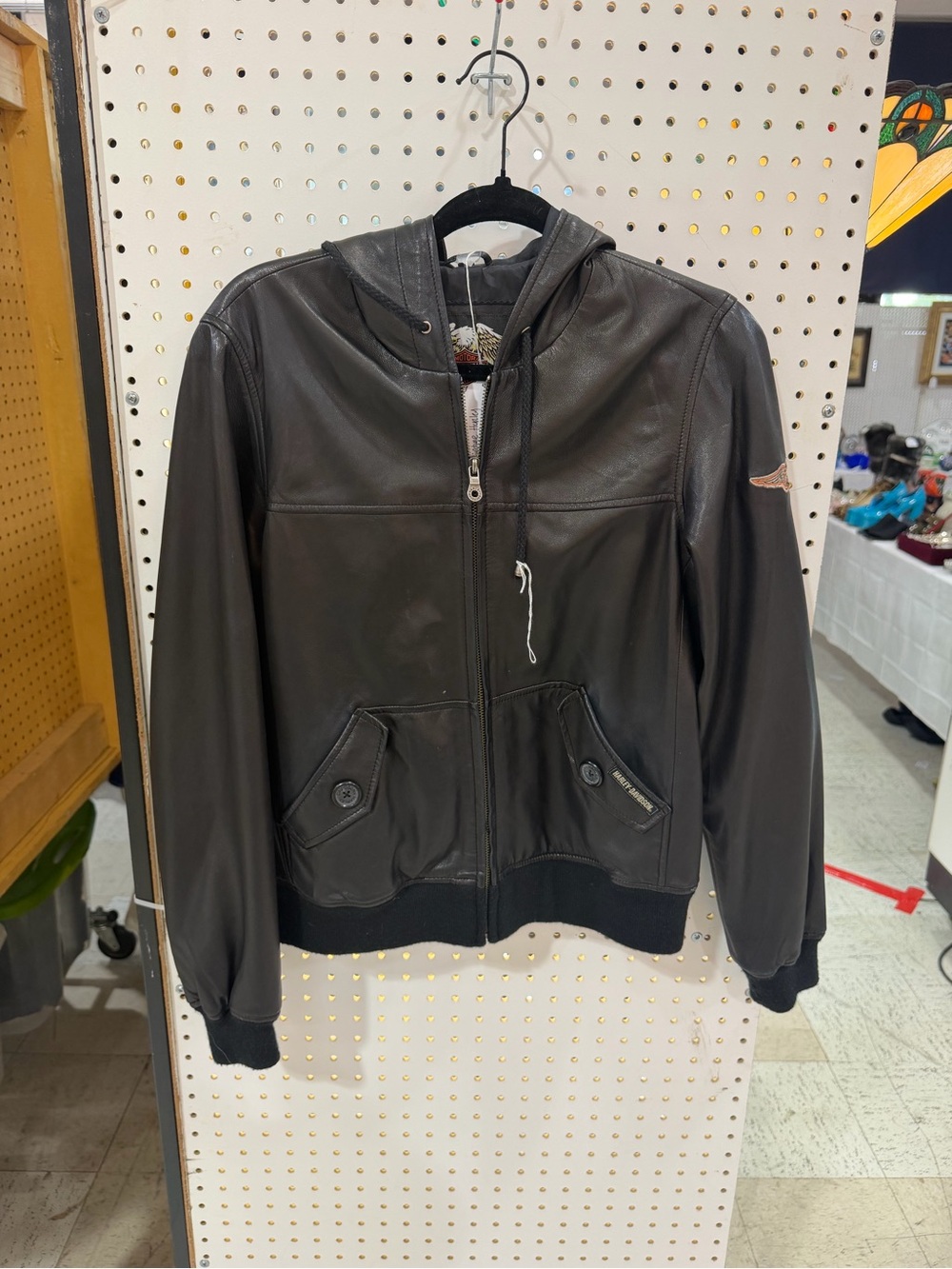 Harley Davidson Leather Hoodie Jacket "Embroidered Wings Size M
